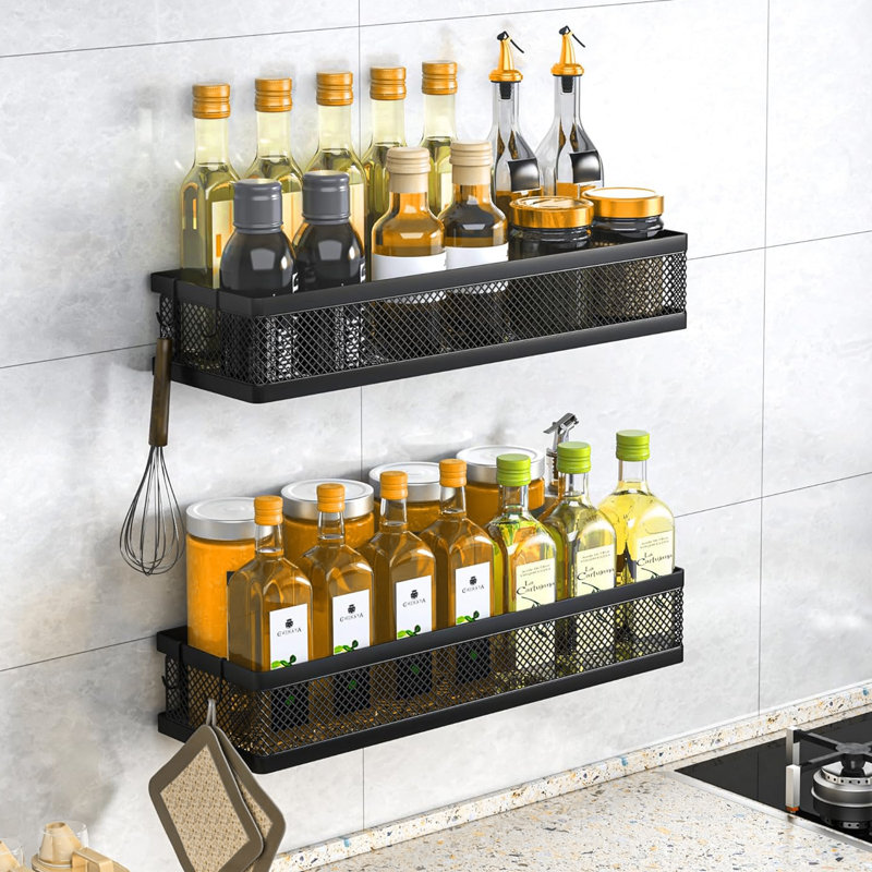 Ensemble de 2 paniers de rangement suspendus à fixation murale, support de bac de rangement en fil métallique