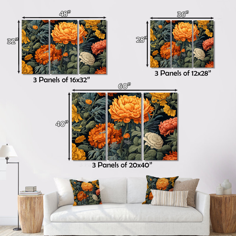 Orange orange, souci, brillance II sur toile, 3 pièces, H 28 po x l 36 po x P 1 po