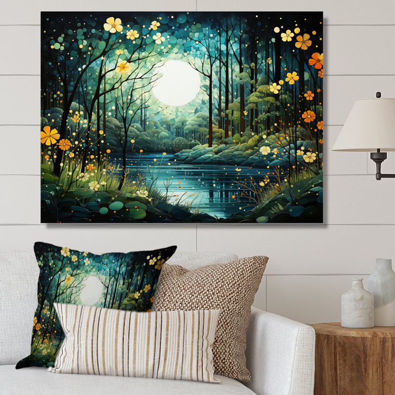Forêt enchantée de Beres, pointillisme I - forêt, art mural, H 30 po x l 40 po x P 1,5 po, Toile tendue