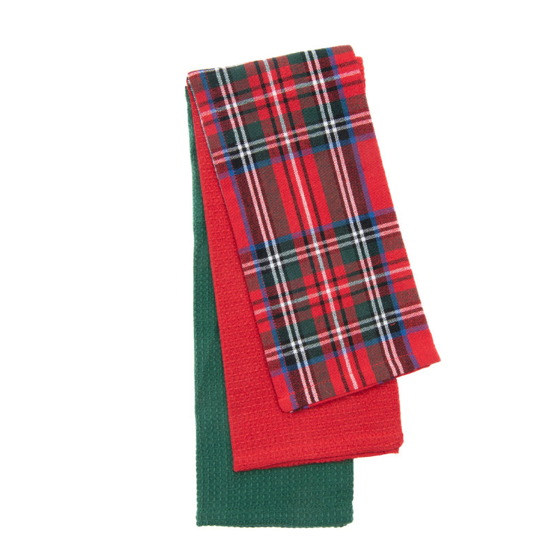 Ensemble de 3 chiffons à vaisselle Classic Tartan, L 14 po x l 14 po, Rouge
