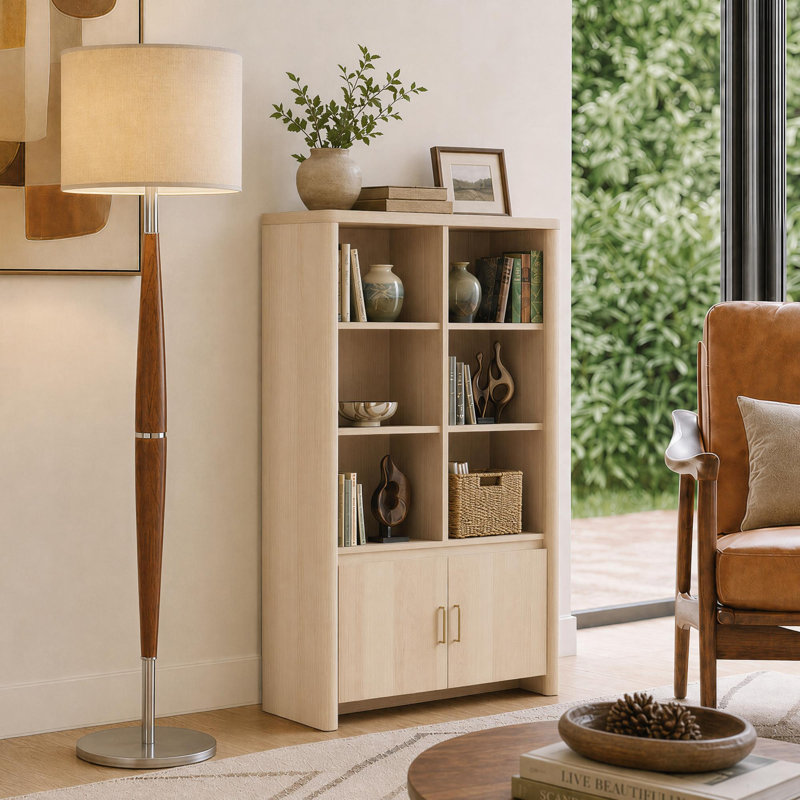59.3" Tall Bookshelf With Storage Cabinet, Oak