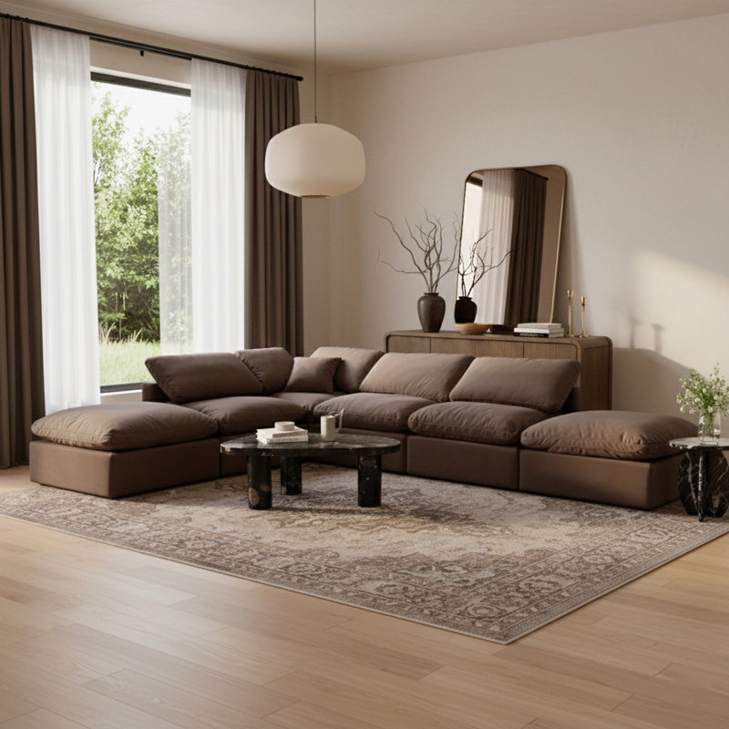 Itala Velvet L-Shaped Sectional Reversible, Brown Velvet