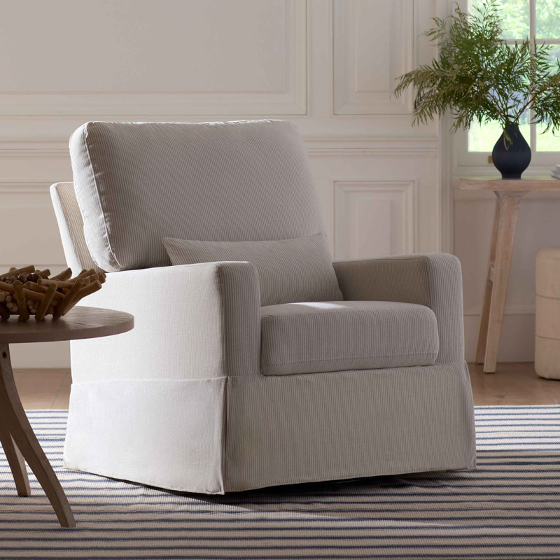 Crawford Pillowback Comfort Swivel Glider, Chat Livesmart® rayé Chat Chat