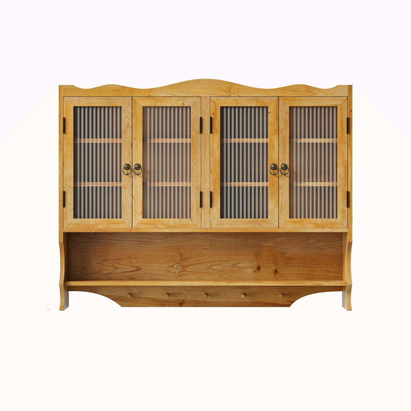 Armoire murale 39,37 po à 4 portes rétro, avec deux niveaux de rangement et un support à crochets ouverts, convient aux salles de bain, cuisines et salles à manger