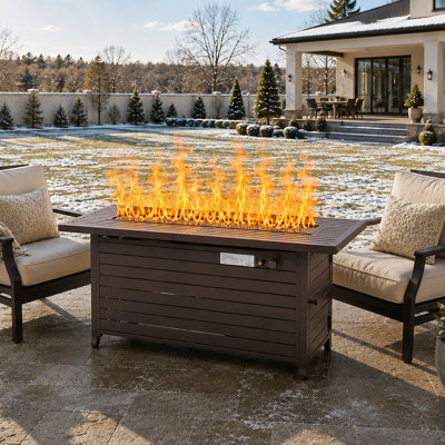 Table de foyer rectangulaire au propane de 57 pouces (145 cm) et 50 000 BTU, en acier, avec couvercle, verre à feu et housse imperméable.