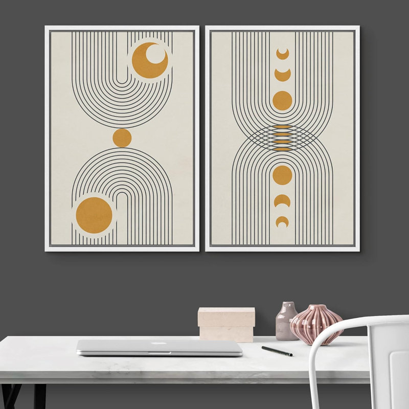Mid-Century moderne bohème 2 pièces, Blanc, H 24 po x l 32 po