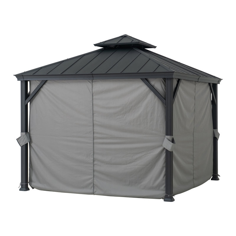 Sunjoy 10 ft. x 10 ft. Black Aluminum Frame Gazebo with Gray Curtains