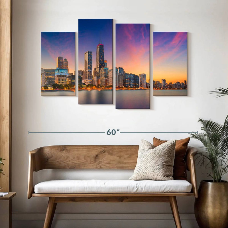 Nicci, Chicago, coucher de soleil, paysage urbain, H 32 po x l 52 po