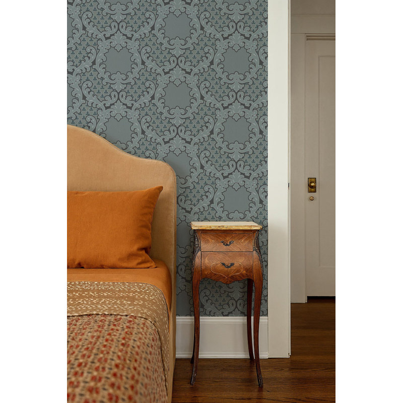 Papier peint damassé feuille d'ombre, Toile de ramie synthétique