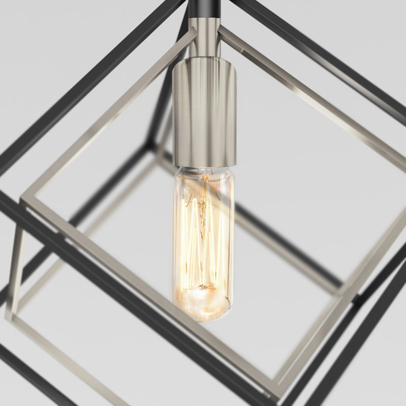 Luminaire suspendu carré à 1 lumière Tongai, Nickel brossé