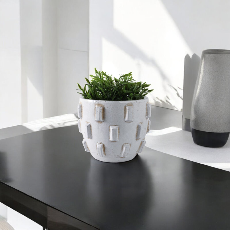 Dakota Fields Sculptural Hobnail Planter, White, 8" H x 9" W x 9" D