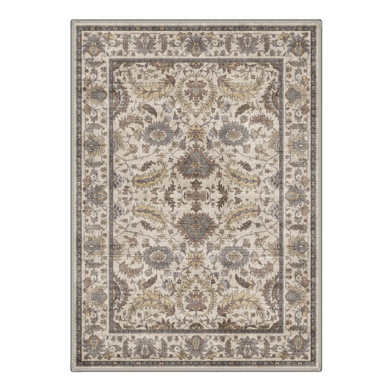 Tapis intérieur beige / brun délavé à la machine avec envers antidérapant Roehit, Rectangle 9 pi x 12 pi