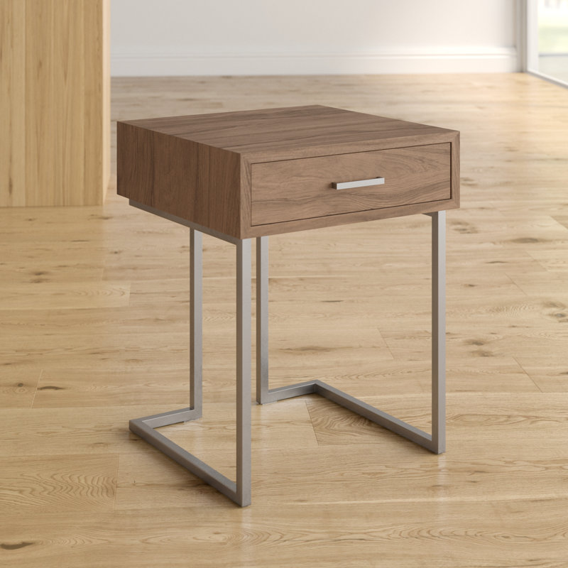 Hielm End Table with Storage, Gray/Silver