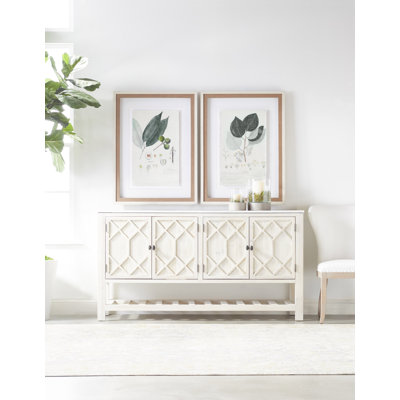 Shunta Media Sideboard With 2 Cabinets And Quartz Top, White