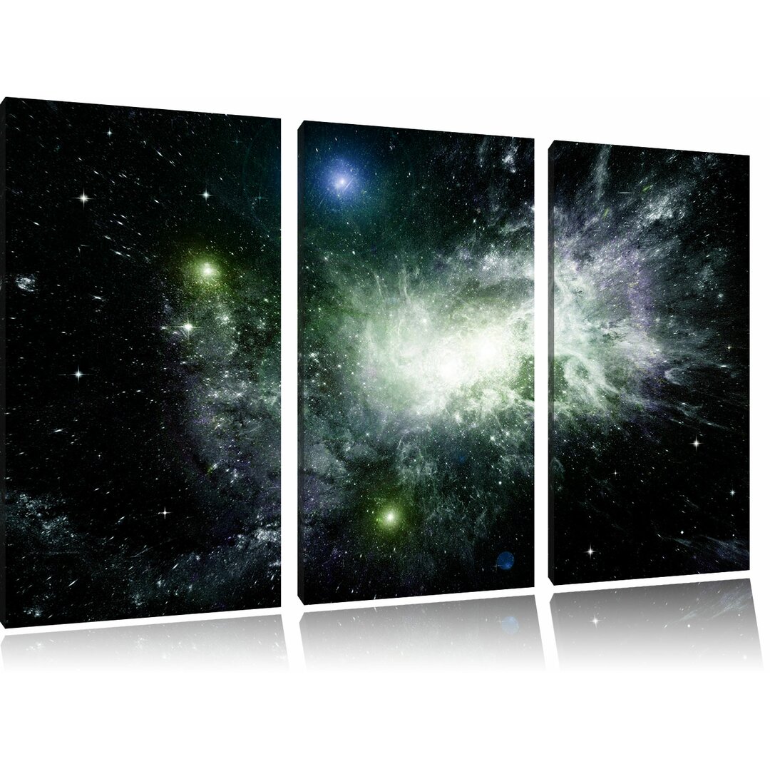 3-tlg. Leinwandbilder-Set Ferne Galaxie im Sternenstaub, Grafikdruck