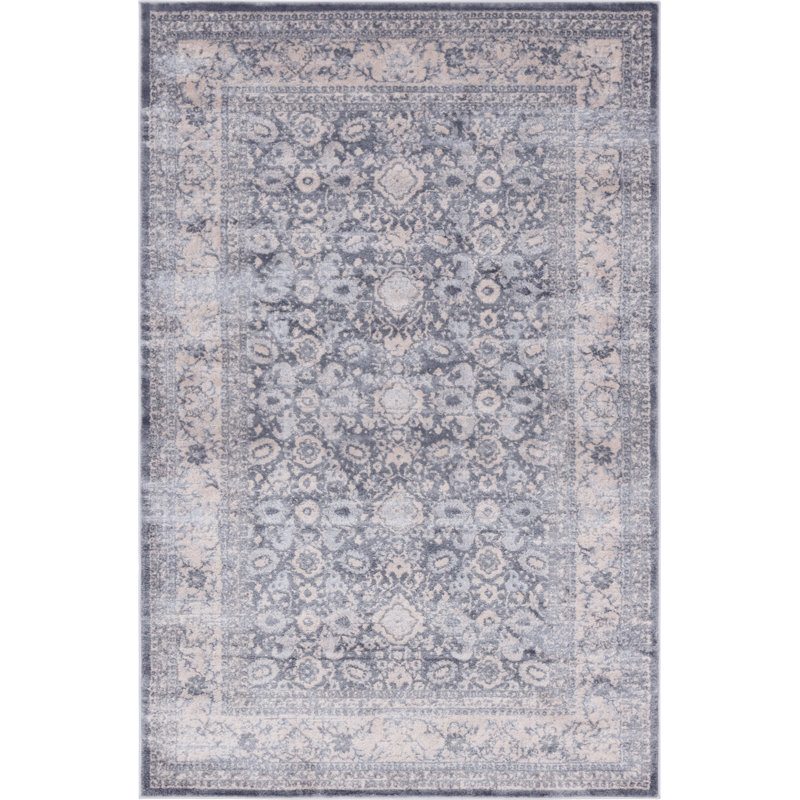 Tapis gris à motif floral Heenan, Rectangle 5 pi 3 po x 8 pi
