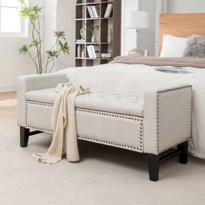 Banc de rangement en tissu Ashawni avec pieds en bois