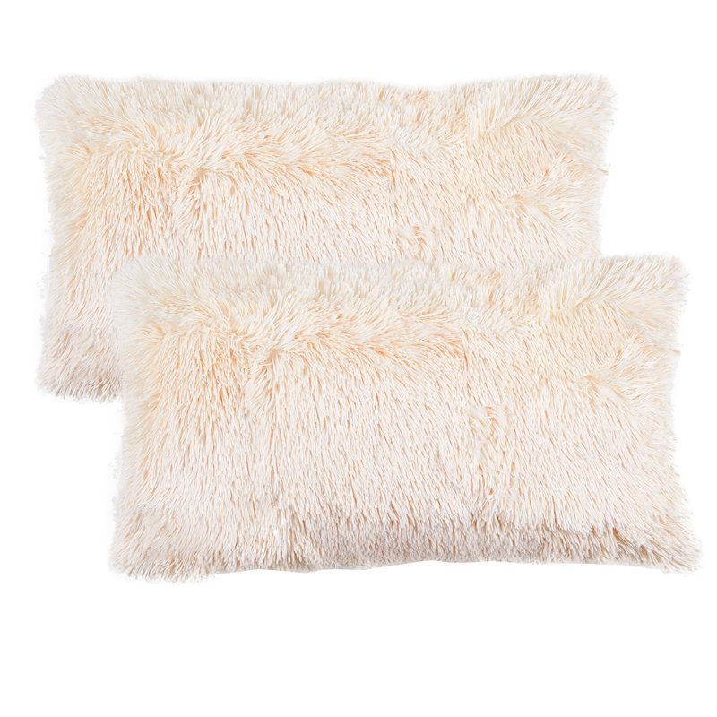 Shaggy Lumbar Faux Fur Pillow Cover, Ivory
