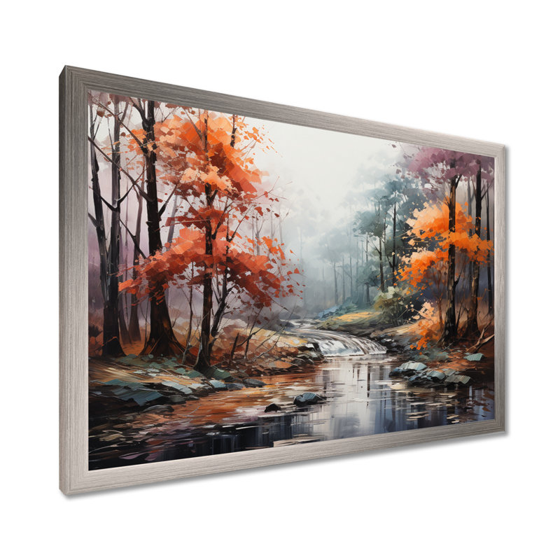 Mystic Nostalgia Autumn Forest I - Art mural forêt, Cadre simple argenté, H 16 po x l 32 po x P 1 po