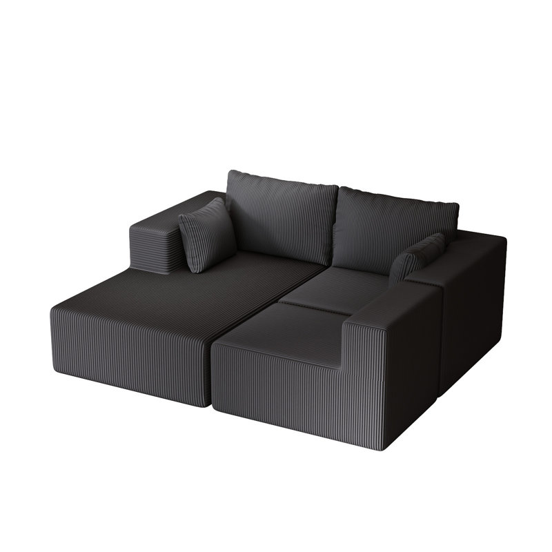 L Shape With Chaise Lounge, 108.3" Dark Grey Corduroy Sectional Foam, High Elastic Sponge, Freely Combined, 800Lbs Weight Capacity Foam Couch Chaise, , Living Room,