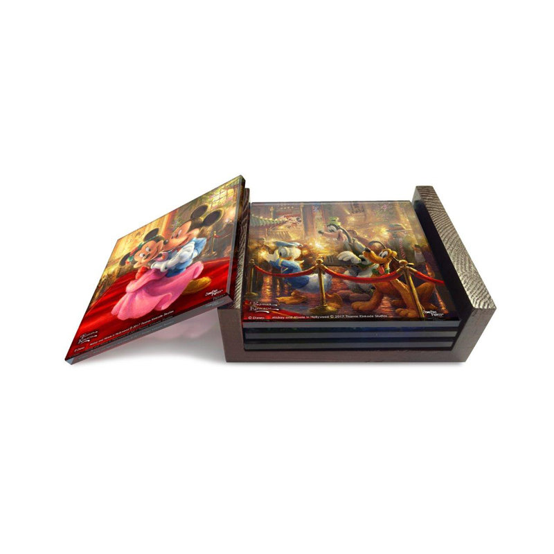 Disney's Mickey and Minnie Mouse in Hollywood Starfire Prints Glass 4 Piece Coaster Set