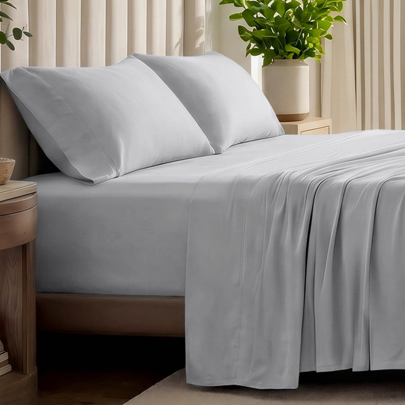 Organic Cotton Jersey Sheet Set, Full/Double Sheet Set +Fitted Sheet+2 Pillowcases, Light Gray