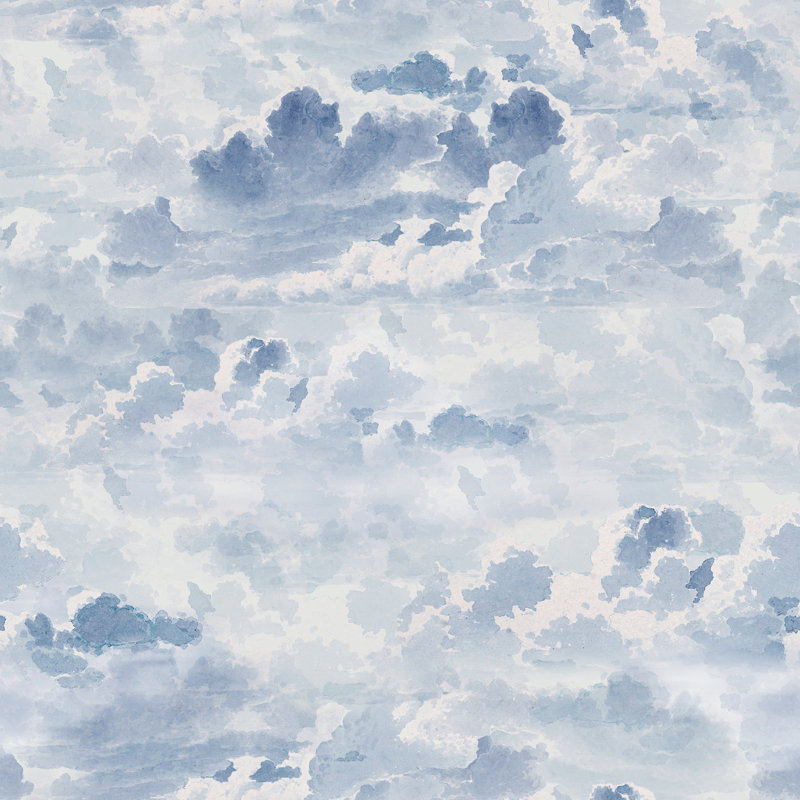 Papier peint chambre bleue avec nuages bleu, L 114 po x L 76 po
