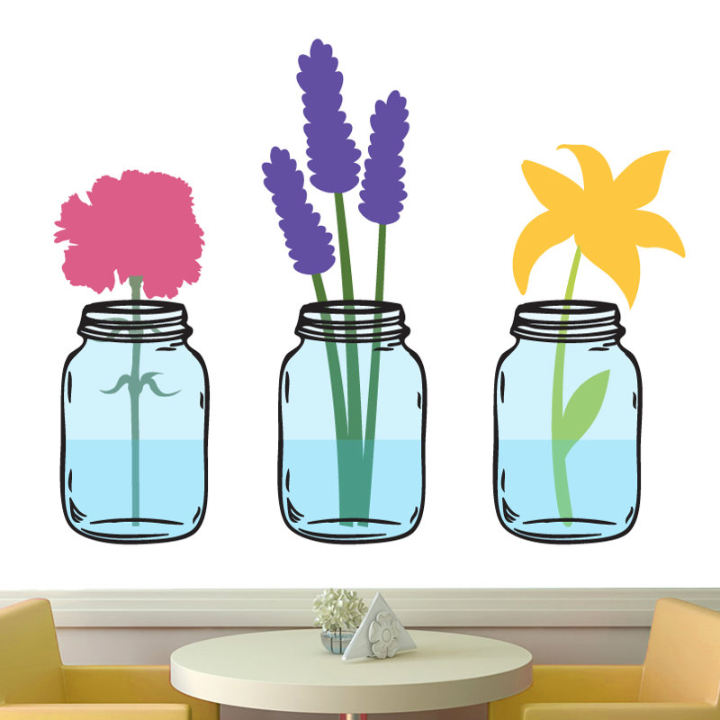 Décalcomanie murale à motif fleurs à pots mason, H 48 po x l 60 po