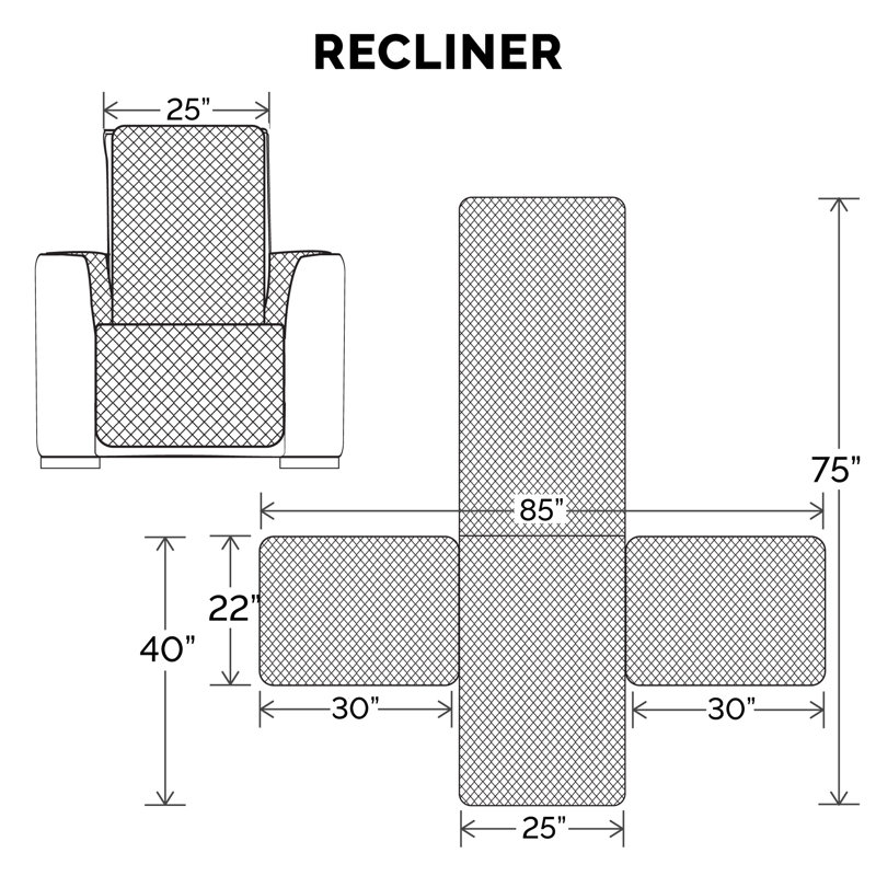 Gray and Mist Quilted Reversible Recliner Chair Cover