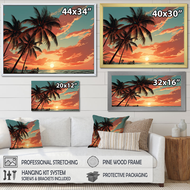 Palmier au coucher du soleil I sur toile, Toile tendue, H 30 po x l 40 po x P 1,5 po