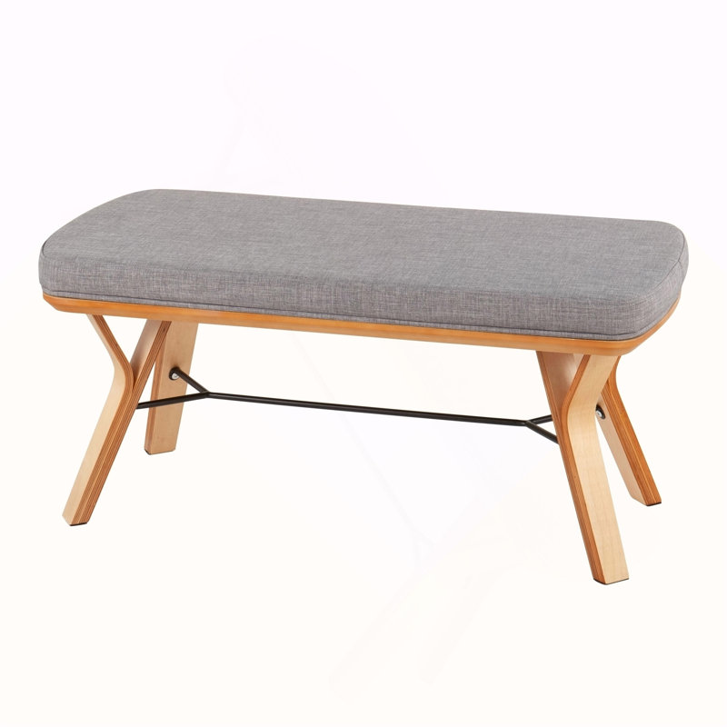 Banc en bois naturel et gris clair Folia Mid-Century, Gray