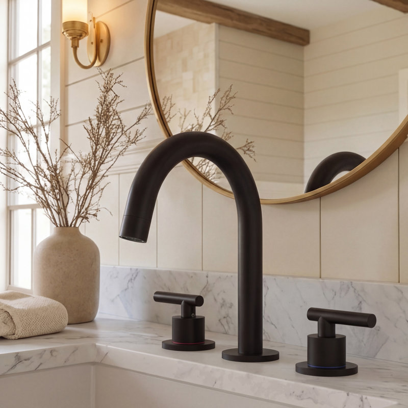 Cube Widspread 3-hole,2-handle Bathroom Sink Faucet with Drain Assembly, Matte Black