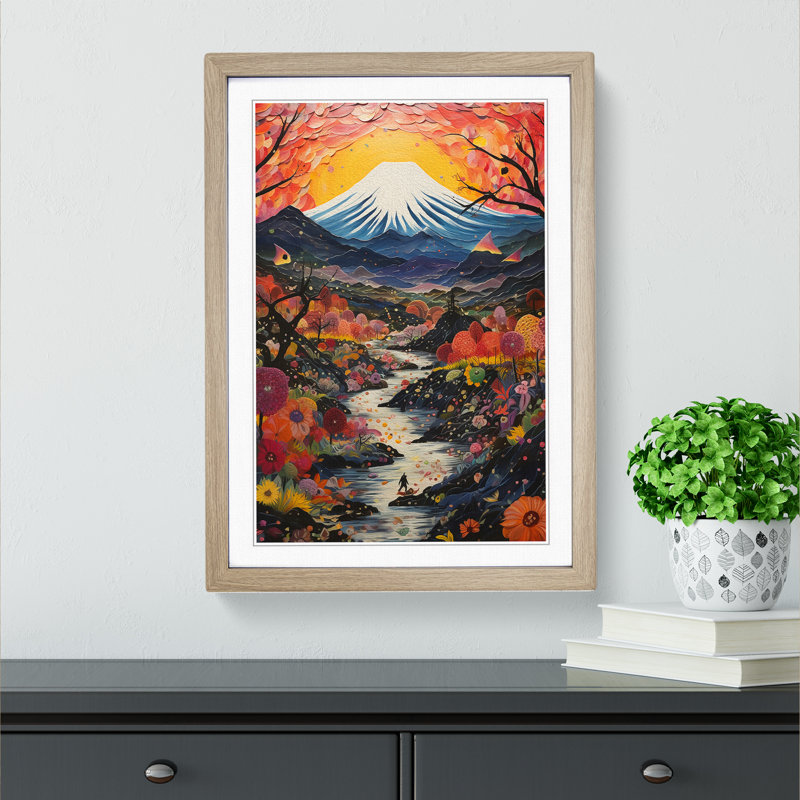 Mount Fuji Expressionism No.2 - Framed Print, Oak, 64cm H x 46cm W x 2cm D