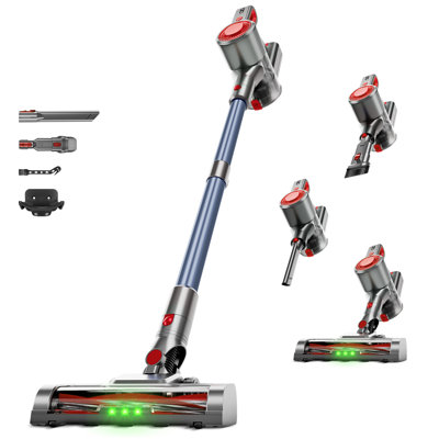 BSNAW Cordless Vacuum Cleaner, 40KPa Stick Vacuum with 45 Mins Runtime, LED Display, Anti-Tangle Brush, Rechargeable Vacuum for Pet Hair, Carpet & Hard Floors, Red