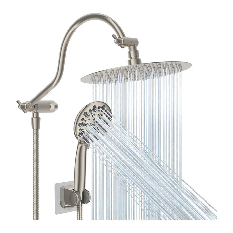 Brushed Nickel Adjustable Height Rainfall Handheld Showerhead Combo