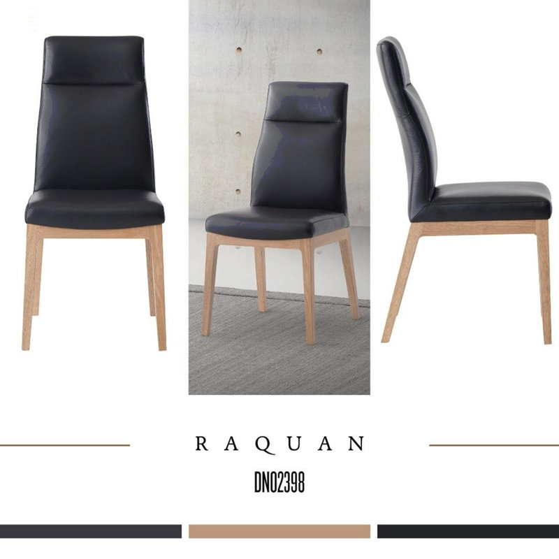 Chaise d'appoint Raquan en cuir noir et finition noyer (ensemble de 2)