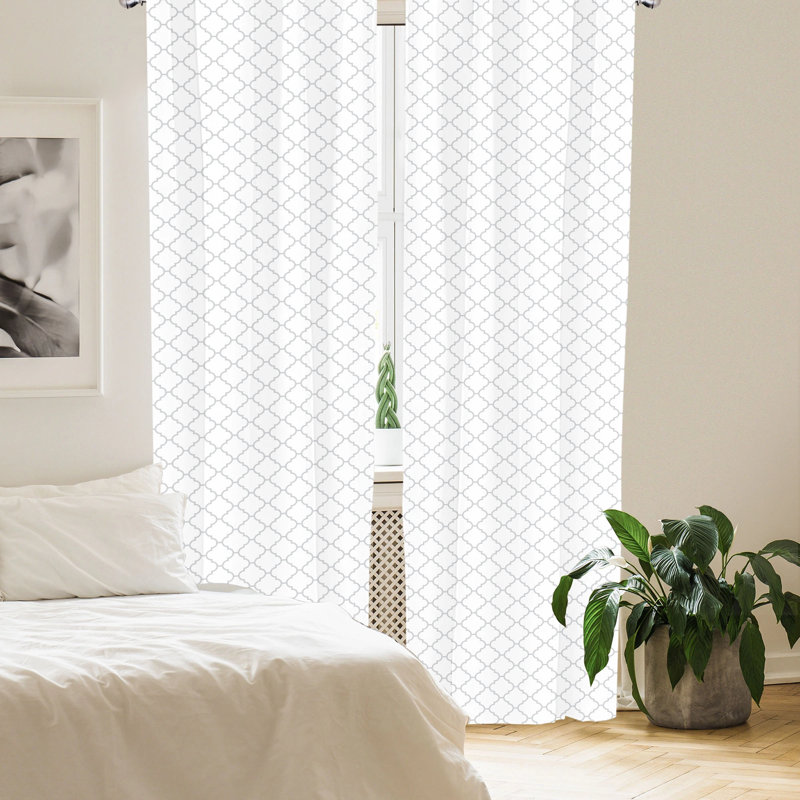White and Grey Geometric Pattern Room-Darkening Curtain Panels