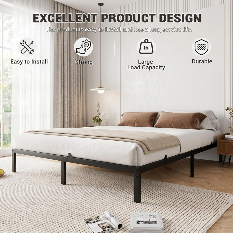 Structure de lit simple en métal à profil bas de 6 pouces TG, aucun sommier tapissier requis, Twin XL
