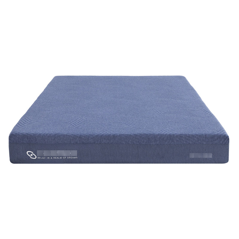 Matelas en mousse de 8 pouces avec mousse à mémoire de forme D2,5, housse souple, tissu super coloré de couleur bleue, teinte