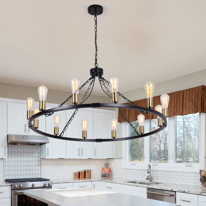 Turco 12 - Light Wagon Wheel Chandelier, Black/Gold