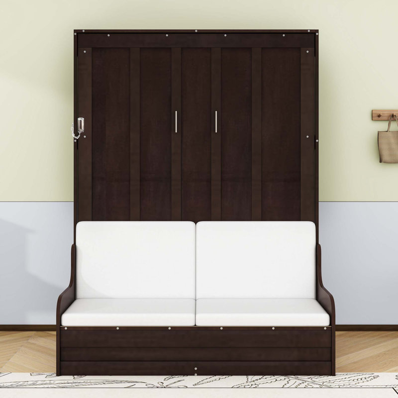 Grand lit escamotable en bois avec chaise et lattes, Espresso
