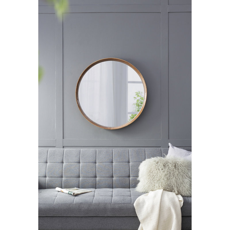 Miroir rond de 31,5 po avec support en bois de pin, pour mur de salle de bain et de salon en bois, apportant un nouveau look à