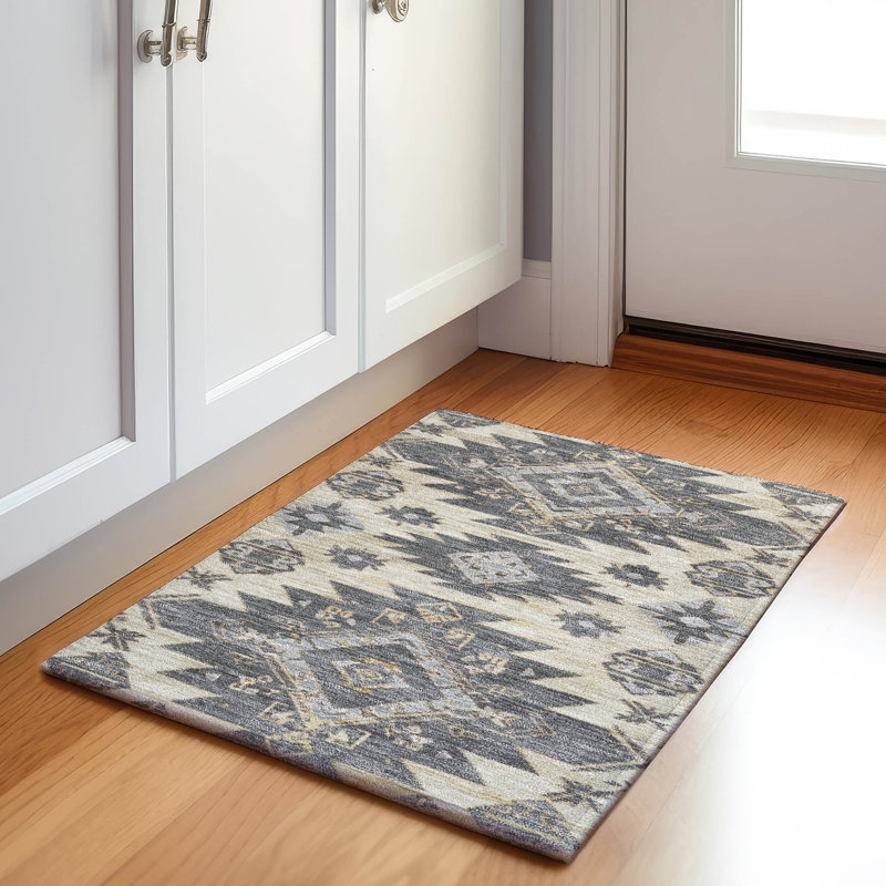 Machine Washable Indoor/Outdoor Xhevrie Beige Rug, Rectangle 1'8" x 2'6"