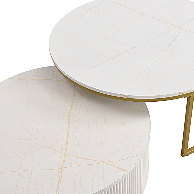 Table basse gigogne moderne avec tiroir, Blanc, H 15,7 po x L 27,5 po x l 27,5 po