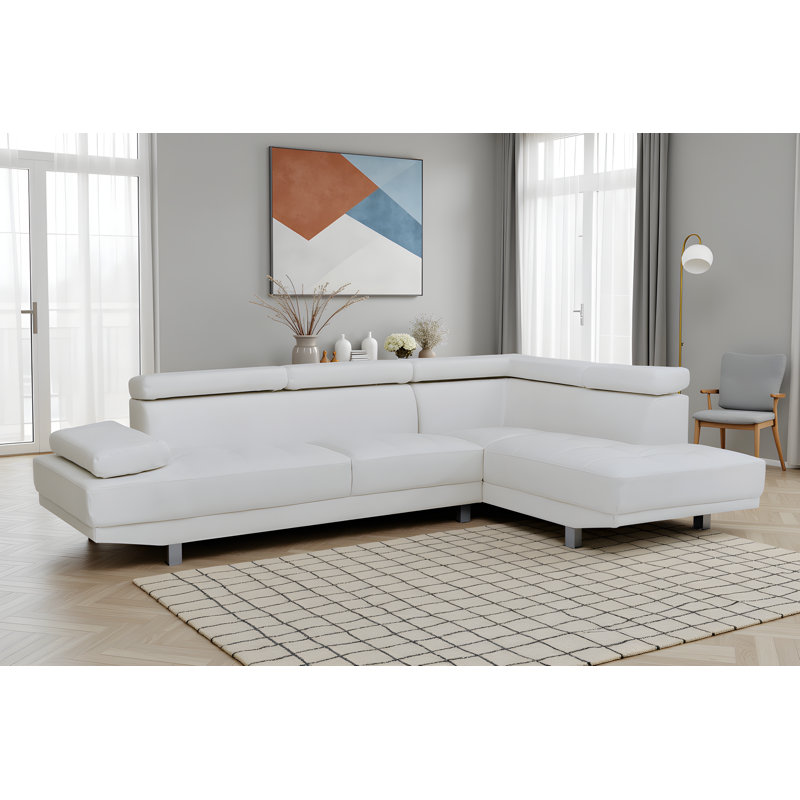 Rodez Faux Leather Sectional, White Faux Leather