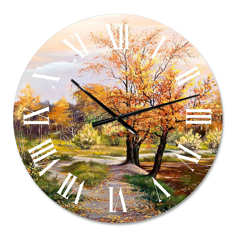 River In The Orange Woods - Horloge murale Country, Surdimensionné