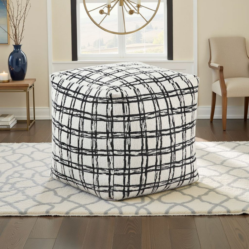 Ari 16" Modern & Contemporary Jacquard Pouf with Non-Slip Stability, Lightweight Polystyrene Bead Filling