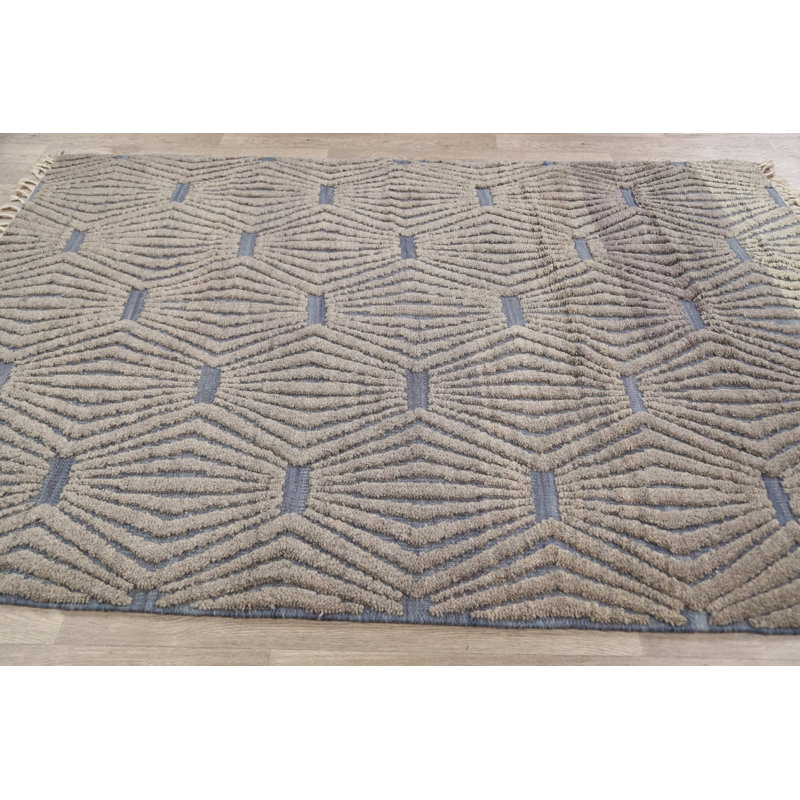 Tapis unique marocain en laine nouée à la main nouvel âge de 5 pi 7 po x 8 pi
