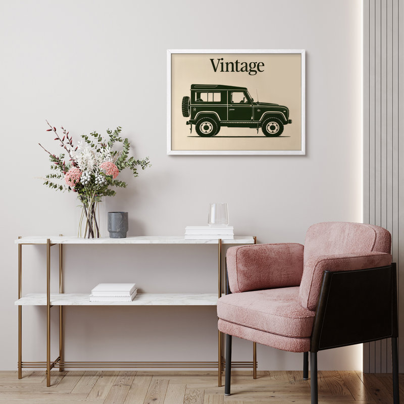 Vintage SUV Framed Wall Art Prints - Classic off-road vehicle for office, H 11 po x l 14 po, Blanc