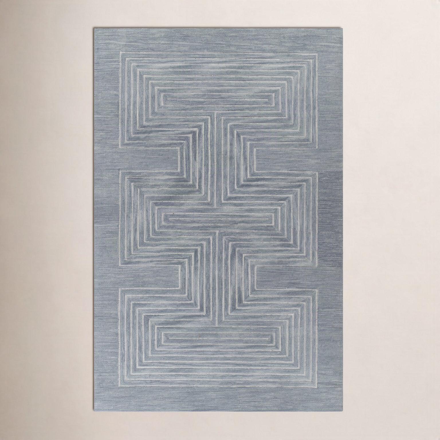 Orlie Copper Hand-Tufted Geometric Wool Rug, Blue, Rectangle 2' x 3'
